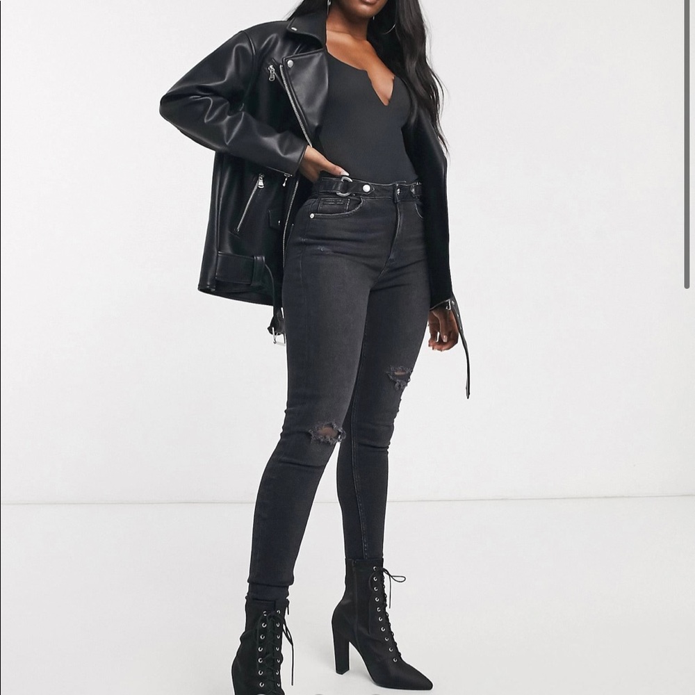 ASOS DESIGN oversized leather look biker jacket in black